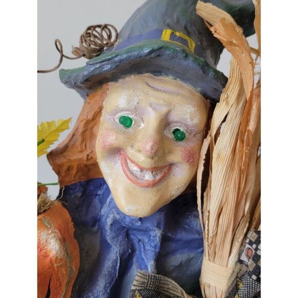 Vintage witch paper mache motion activated light up Halloween skeleton prop deco - Picture 10 of 16